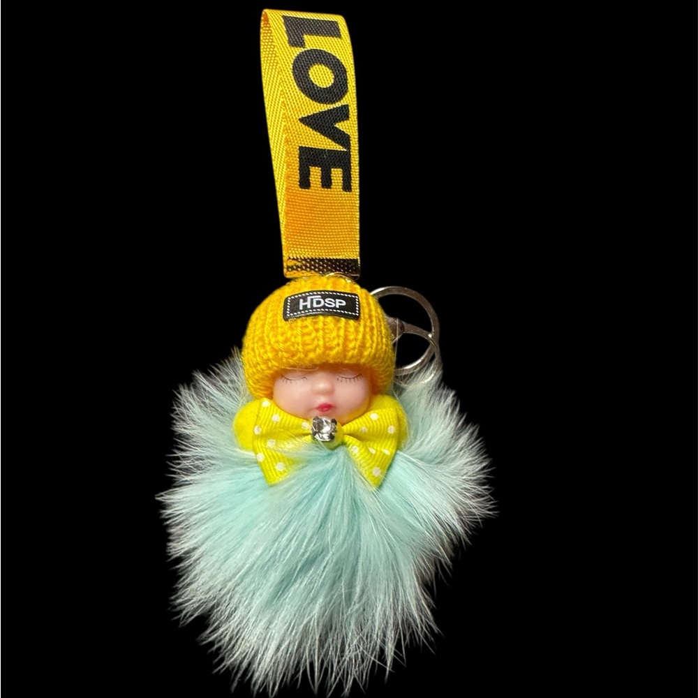 Surell Fur Baby Keychain with LOVE Strap nwot